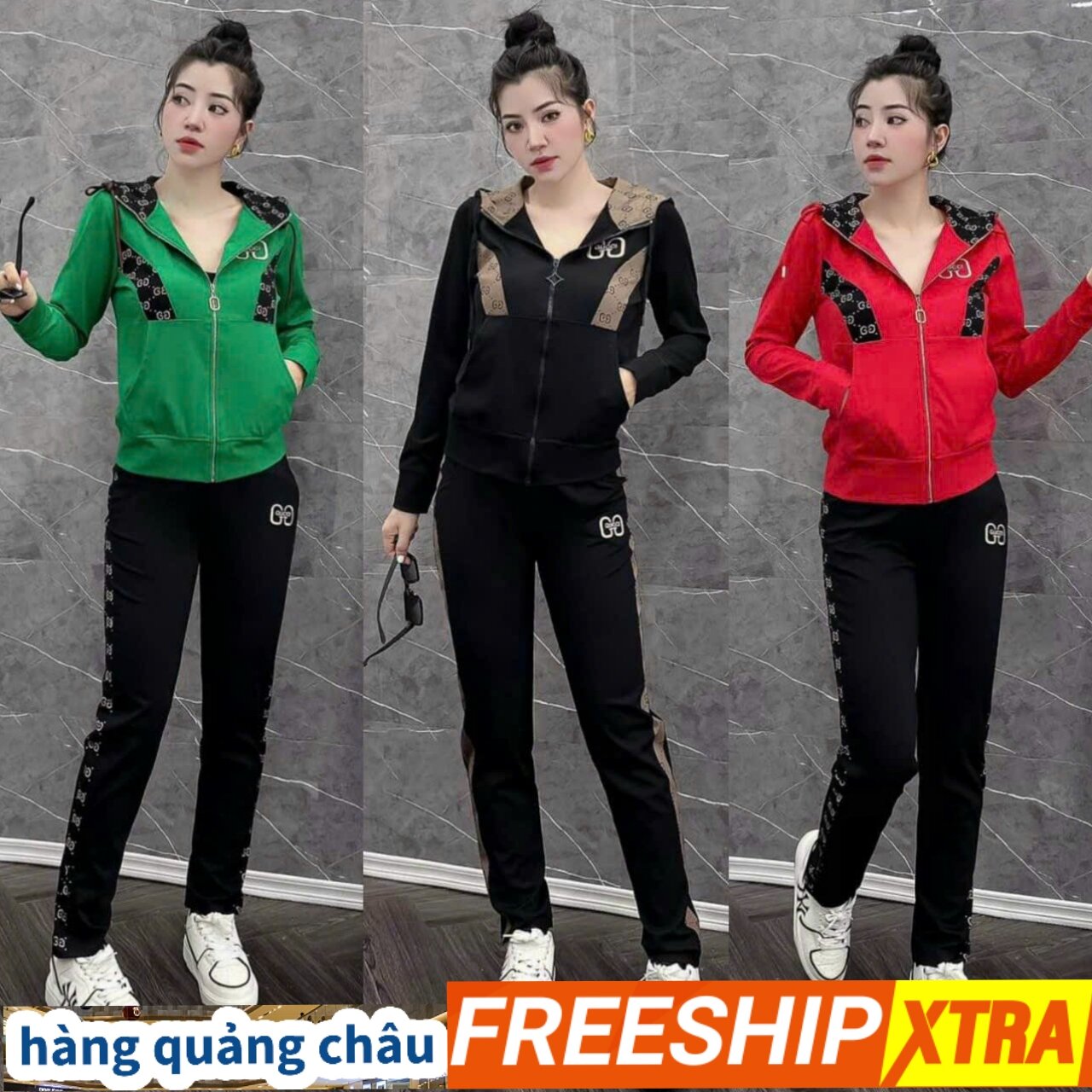 Sét Đồ Bộ Thu Đông Nữ, áo quần phối khoá kéo dài tay, quần dài , vải thun da cá tici