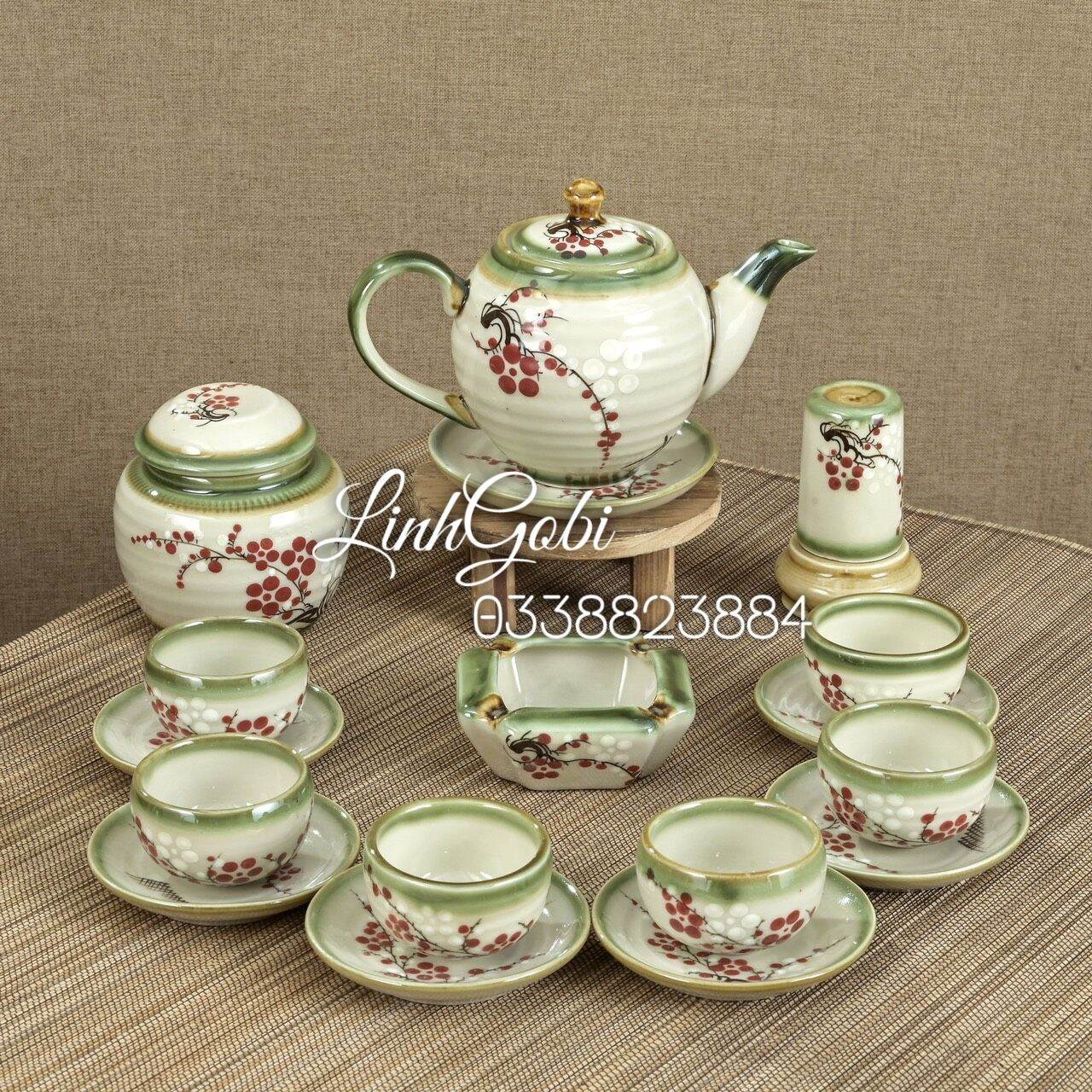 Ấm chén men ngọc cổ , ấm chén Minh Long (500ml) , Ấm chén bát tràng