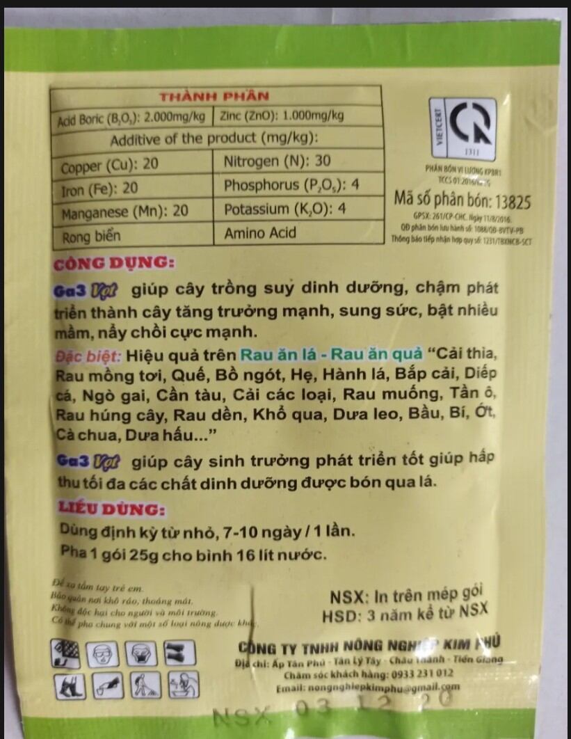 phân bón lá GA3 vọt - gói 25gr[ combo 5 gói]