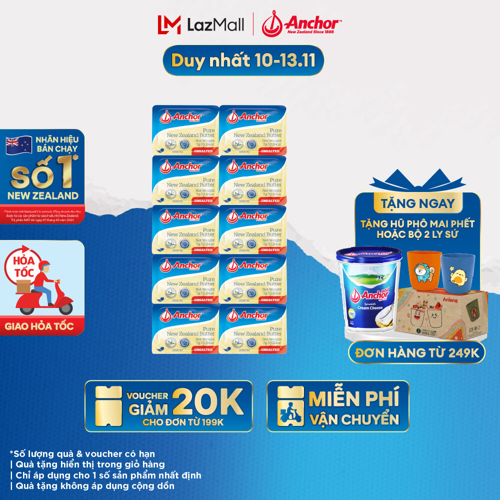 [GIAO HÀNG HỎA TỐC - HCM] Bơ Lạt Anchor Vỉ 10 Hộp - 7G/ Hộp