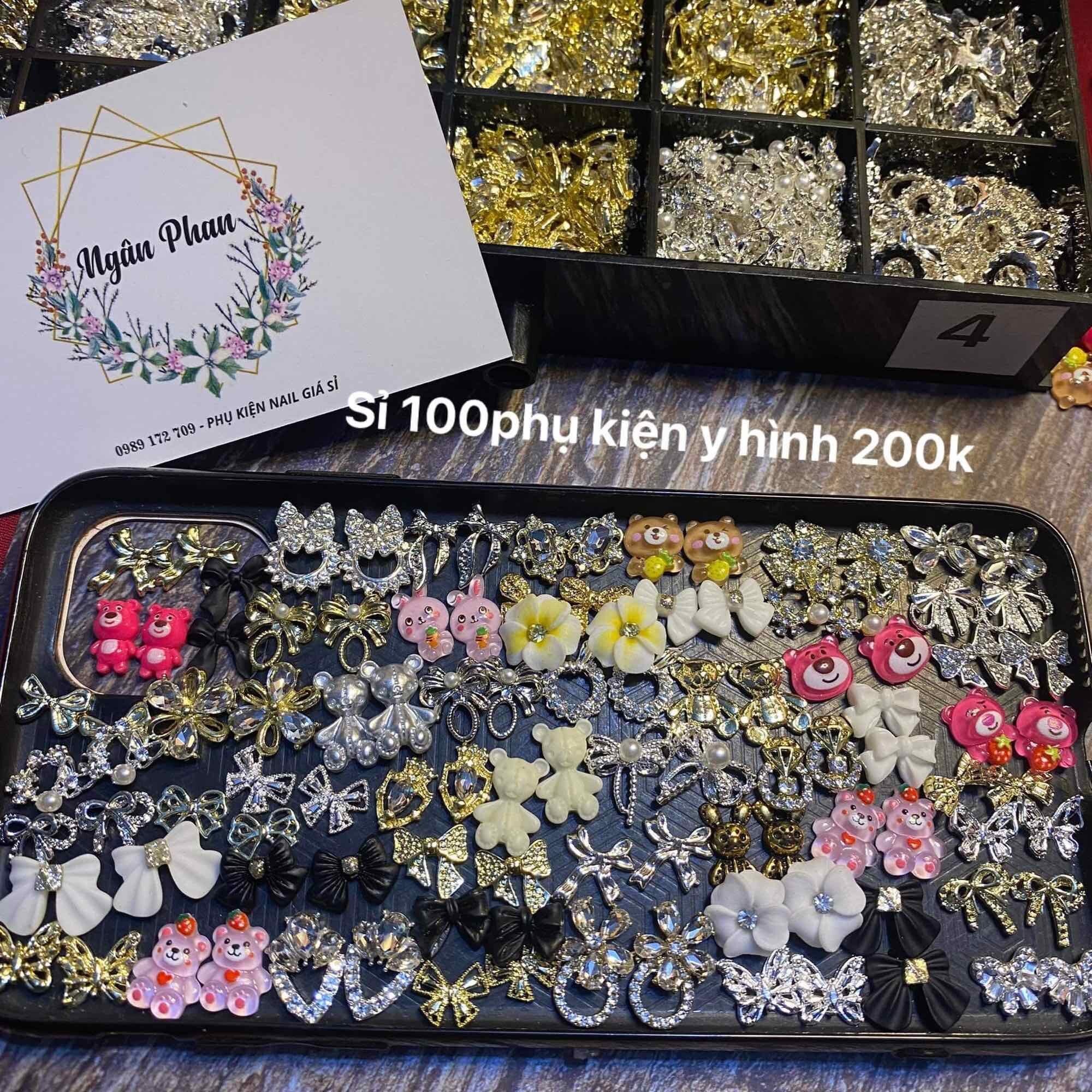 Combo 100 phụ kiện làm nail (charm, sticker,..)