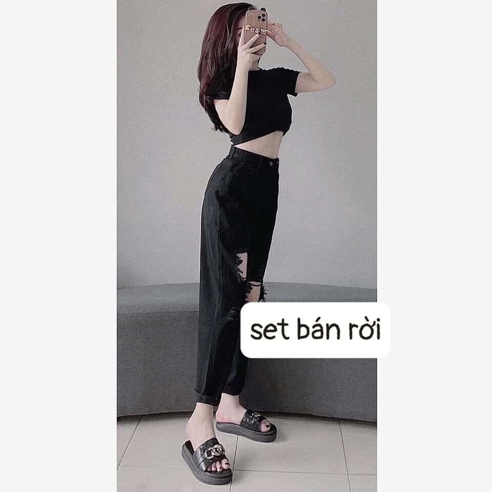 baggy đen siêu háck dáng rách to - trơn