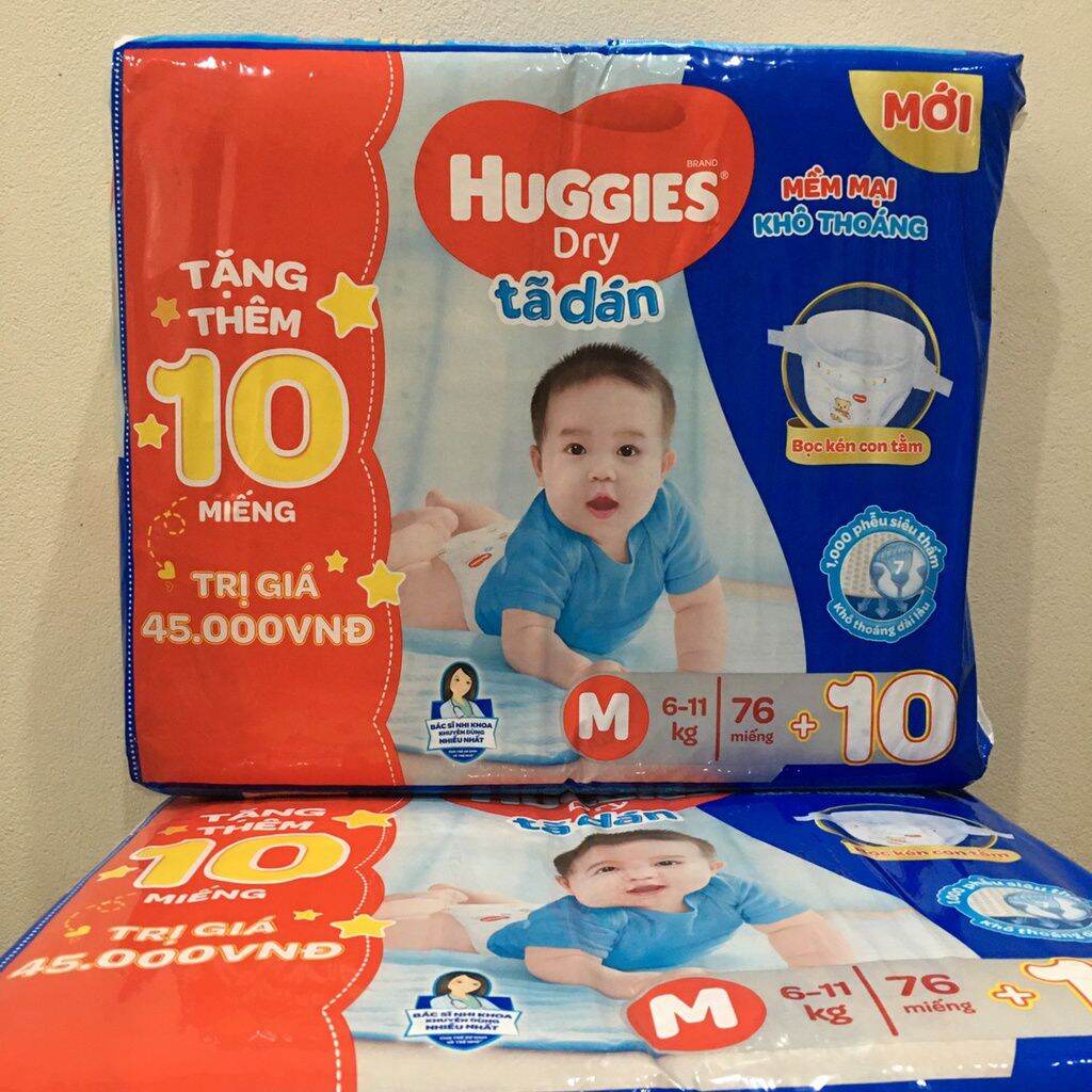 [Tặng 10 miếng] Tã dán Huggies M76 +10 miếng. Date 2024