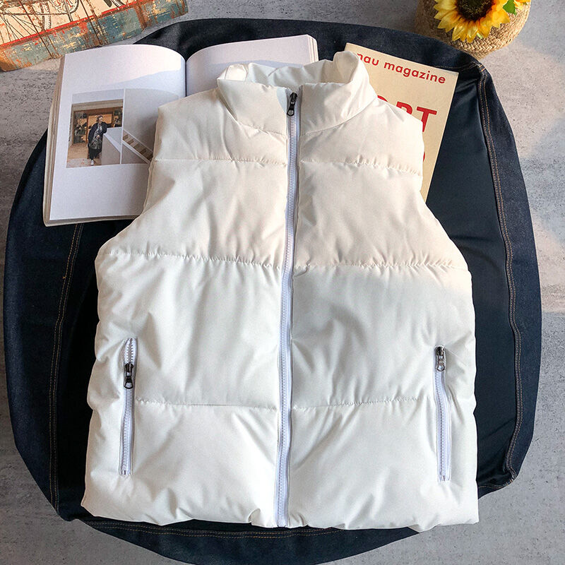 Áo Gi Lê Bông Lông Vũ Trang Phục Nam Giới Áo Khoác Áo Không Tay Màu Trơn Thu Đông Áo Gi Lê Cổ Đứng Mặc Bên Ngoài Trào Lưu Phong Cách Hàn Quốc Thanh Niên Giữ Ấm
