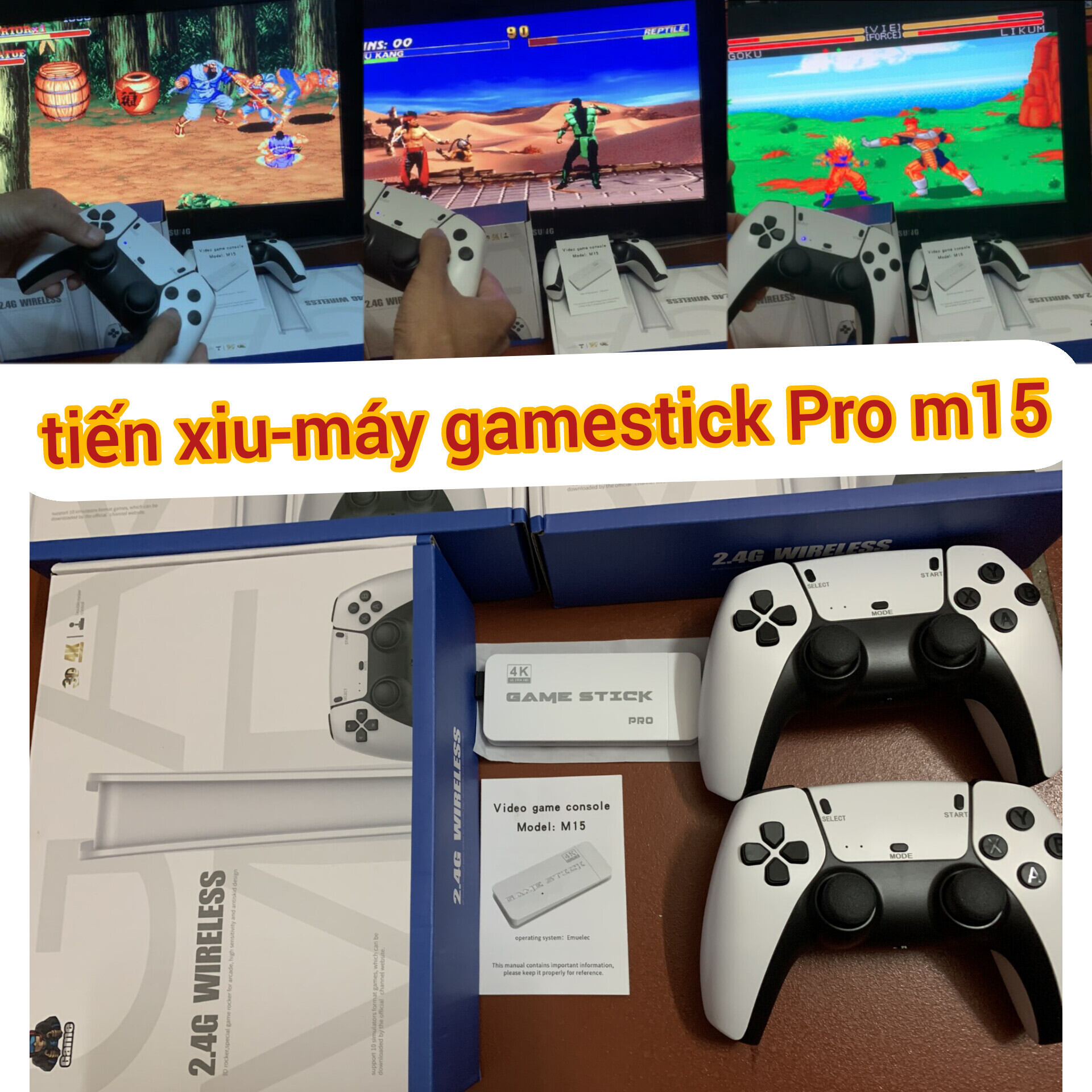 máy game stick 64g ,2 tay cầm không dây máy điện tử 4 nút 6 nút cổng HDMI mã đời mới GameStick M15 64g 10.000 trò chơi