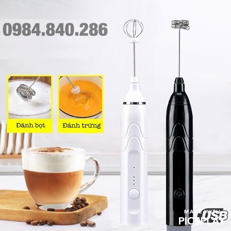 Máy tạo bọt sữa, cà phê; đánh trứng 2 đầu sạc điện