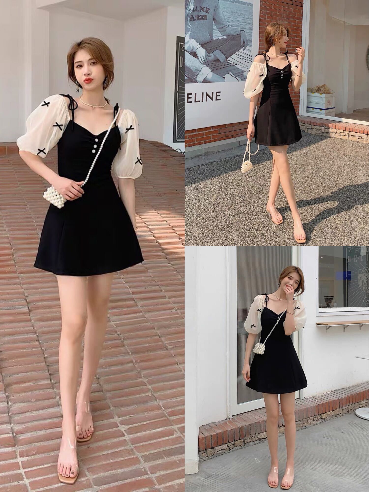 Đầm phối nơ bẹt vai thời trang nữ Big size