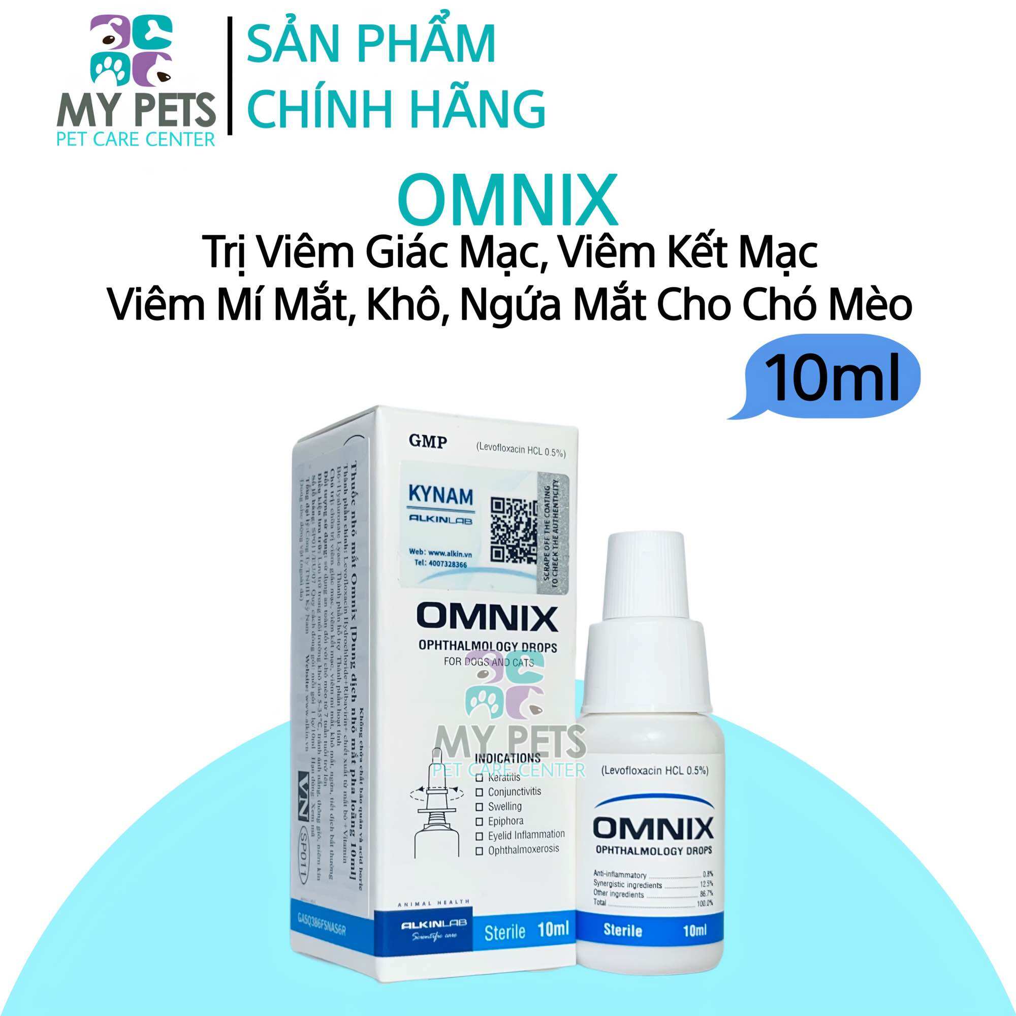 Alkin Omnix trị viêm mắt, đau mắt, khô mắt, ngứa mắt cho chó mèo - Lọ 10ml