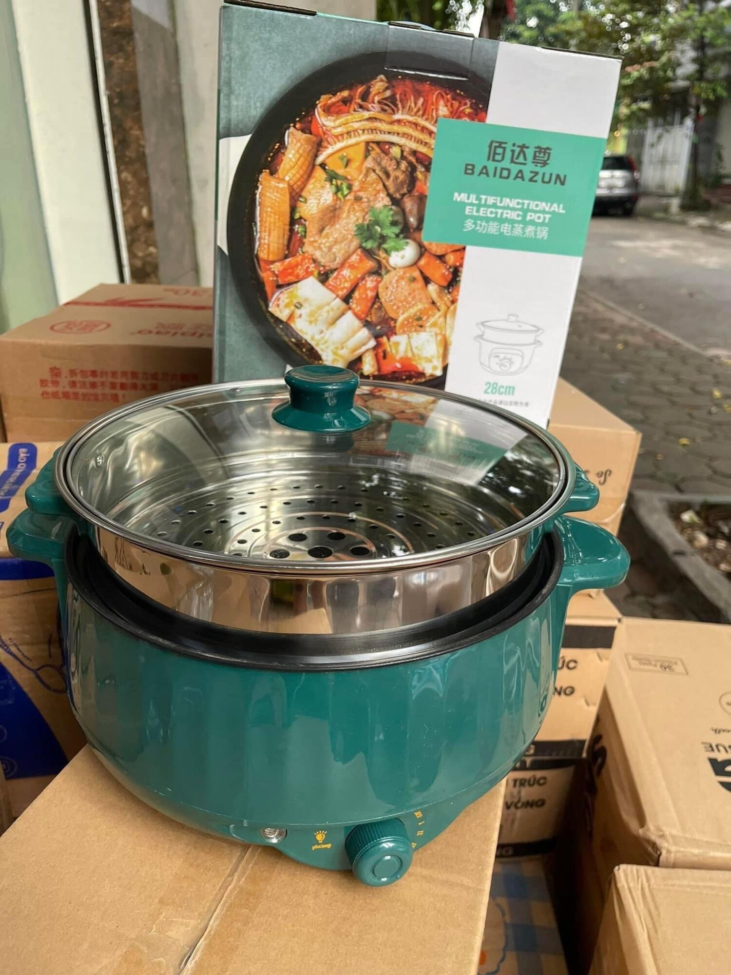 Nồi lẩu điện đa năng tặng kèm vỉ hấp size 28cm