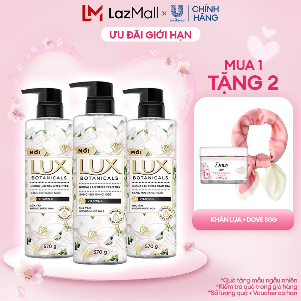 Combo Sữa Tắm Hương Nước Hoa Lux Botanicals Lan Tiên & Tràm Trà Sáng Mịn Rạng Ngời 570GX3