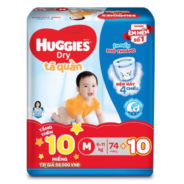 Tã quần huggies dry pants super jumbo m74/l68/xl62/xxl56 + tặng miếng