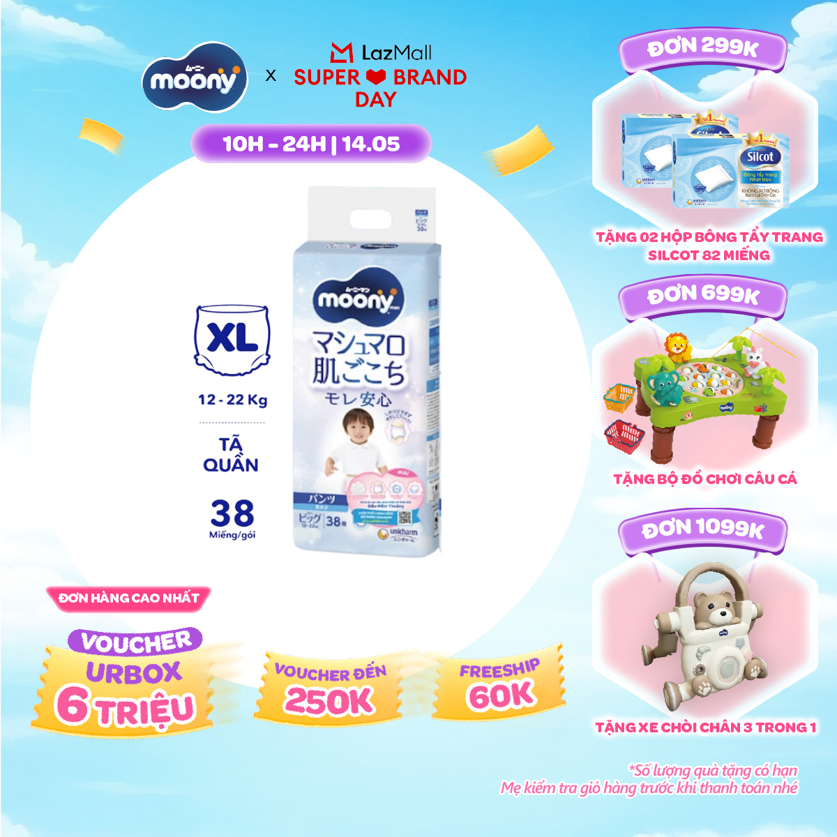 [SALE GIỮA THÁNG tặng QUÀ TO-SLCH] Tã quần cao cấp Moony Bé Trai XL38 miếng - Nhập khẩu từ Nhật Bản
