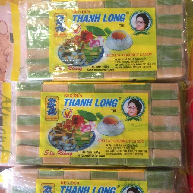 Kẹo dừa sữa dứa sầu riêng Thanh Long 450g ( Kẹo dừa dứa 2 màu truyền thống)