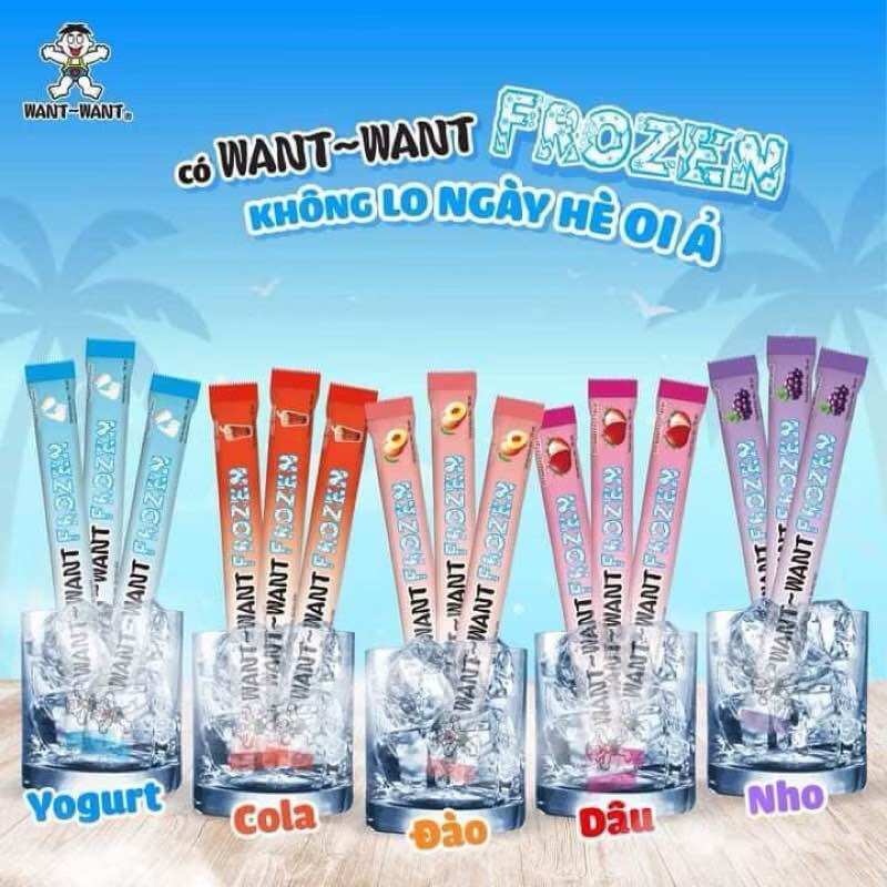 Túi 20 cây nước ép trái cây Kem đá Want Want bòn bon tuổi thơ, hương yogurt, nho, cola, đào, dâu 78ml