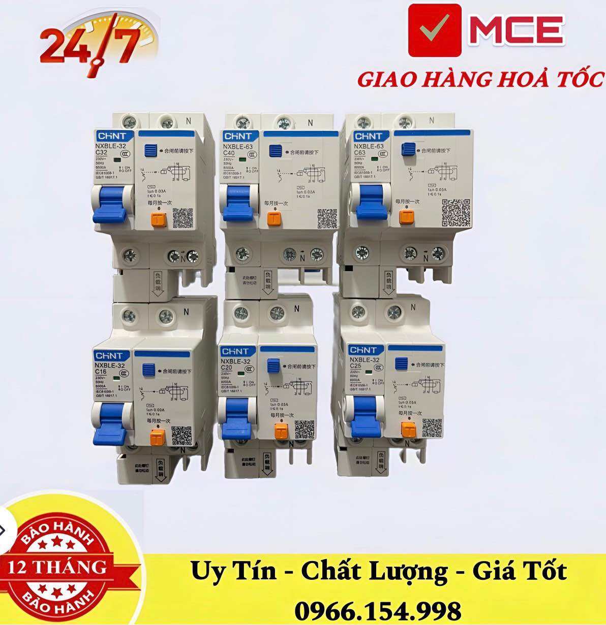 Aptomat Chống Dò Chống Giật CHINT 1P+N 16A -->63A  Át Chống Giật 1 Pha