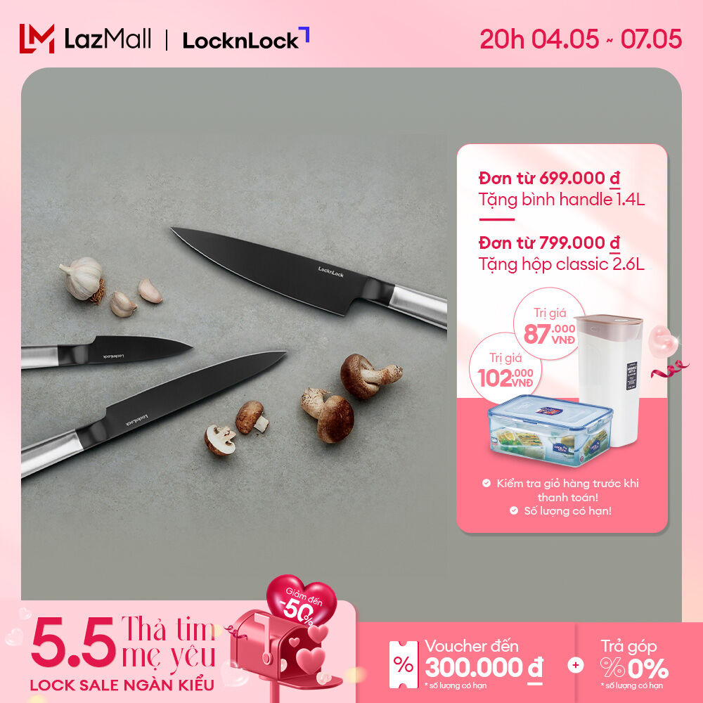 Dao nhà bếp inox phủ chống dính LocknLock - Màu đen CKK922/CKK923/CKK924 thép không gỉ chất lượng cao