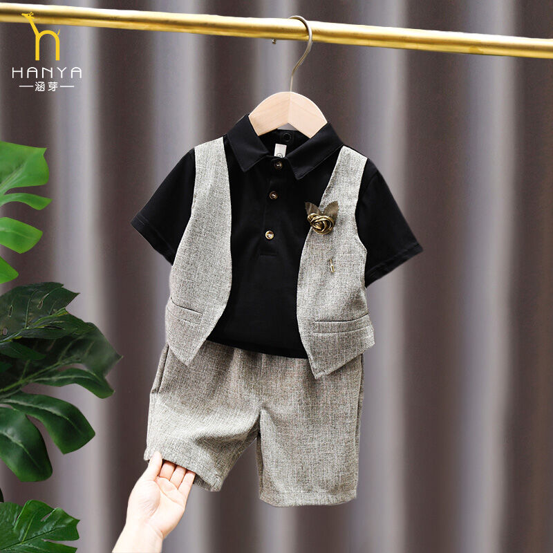 Trang phục mùa hè cho bé trai, bộ đồ cộc tay, trang phục mùa hè đẹp trai cho trẻ em mẫu mới 2023, trang phục vest xuân thu cho bé trai, lễ phục thời trang