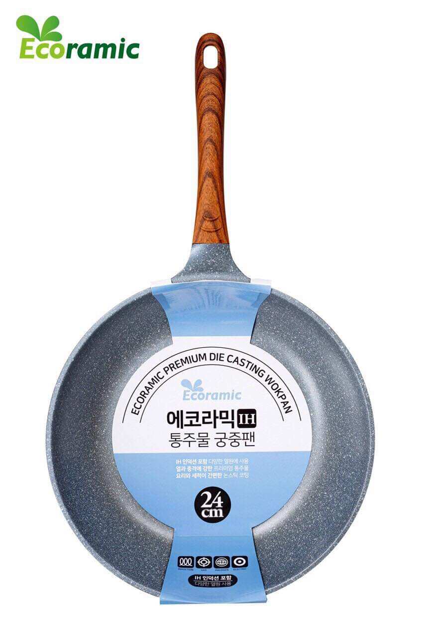 Chảo đúc vân đá sâu lòng ecoramic đáy từ 24cm, 26cm, 28cm