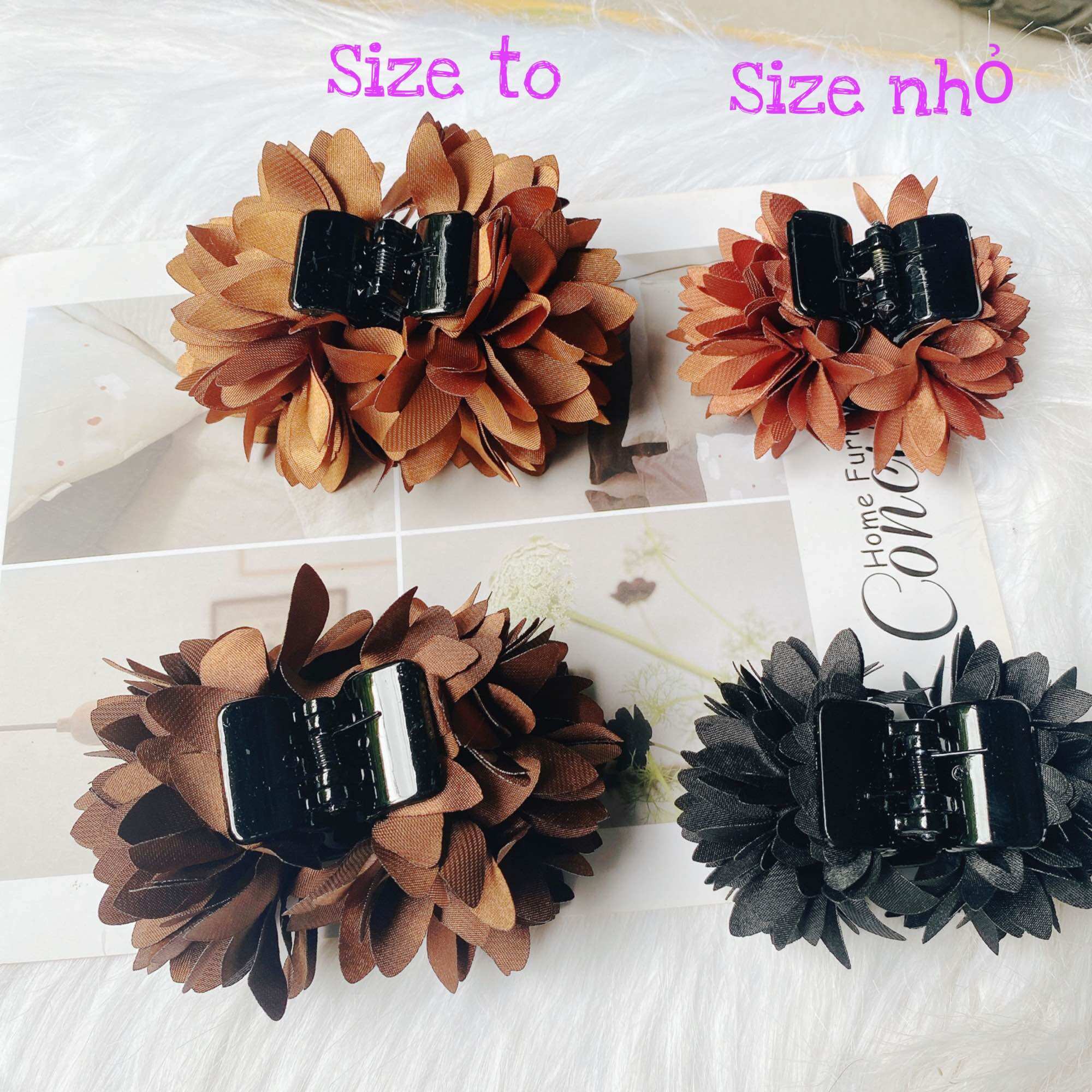 Size to_Kẹp tóc gắp tóc 5 răng đính hoa lụa siêu to dành cho nữ