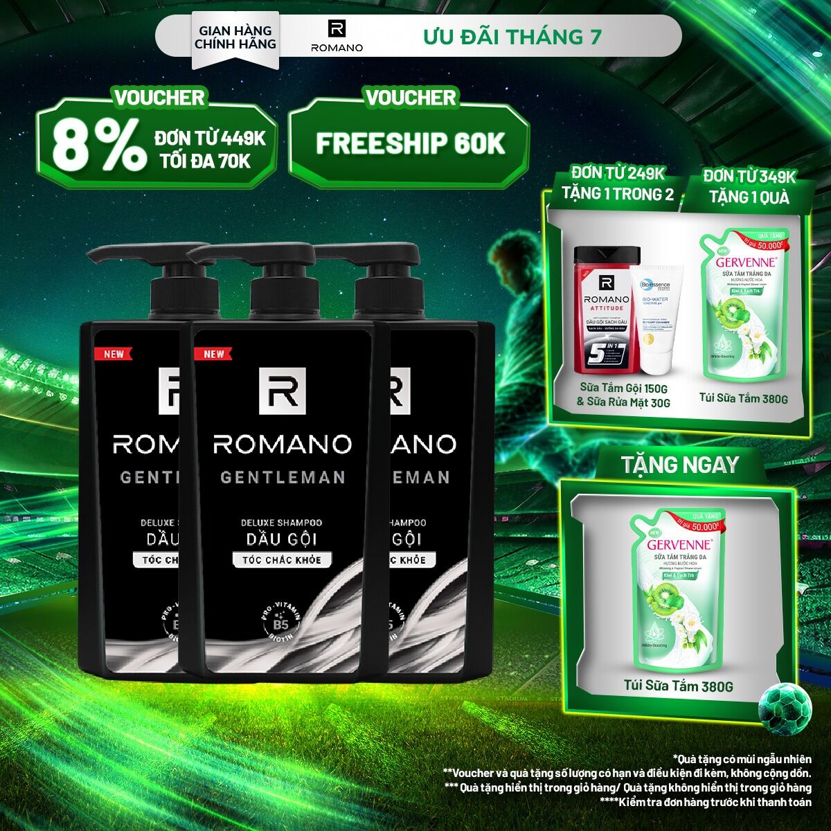 Combo 3 Dầu gội Romano 650g/chai