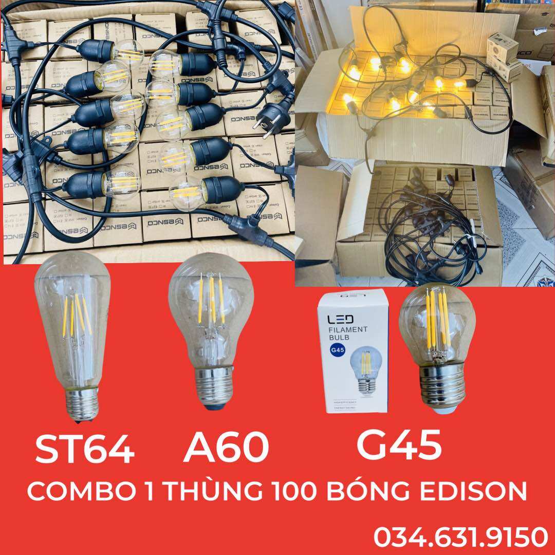 COMBO 1 THÙNG 100 CÁI ĐÈN EDISON 4W ( A60 - ST64 - G45 ) ĐẸP CHẤT LƯỢNG