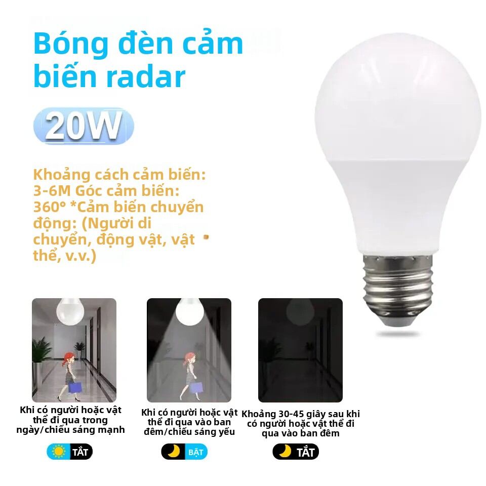 Bóng Đèn LED Cảm Biến Chuyển Động E27 6W-20W Đèn Cảm Biến Radar Cho Lối Đi Cầu Thang Trong Nhà 110V-220V Bóng Đèn LED Tiết Kiệm Năng Lượng Có Cảm Biến