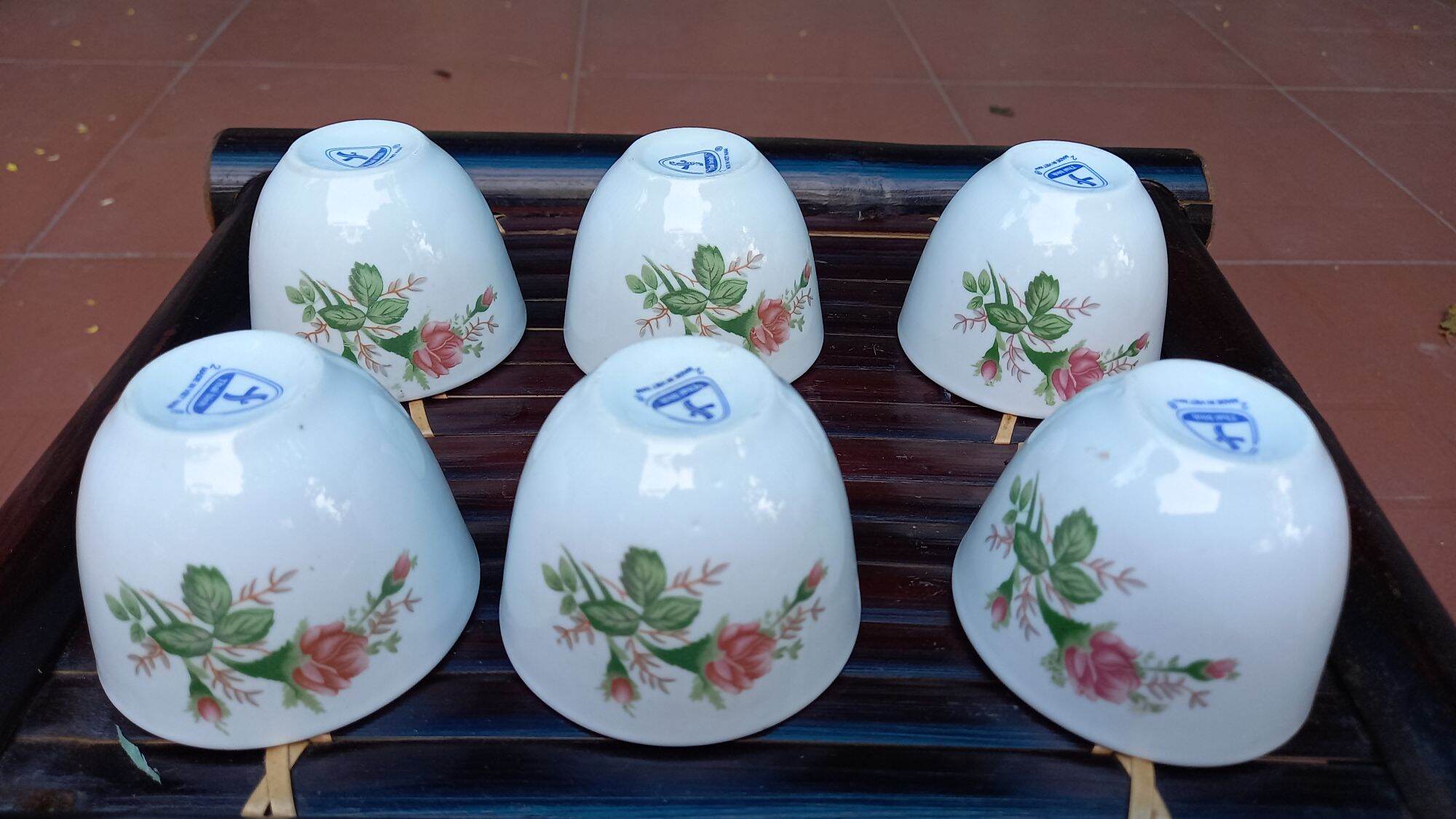 Combo 6 chén hoa hồng mắt trâu sứ Thái bình xưa