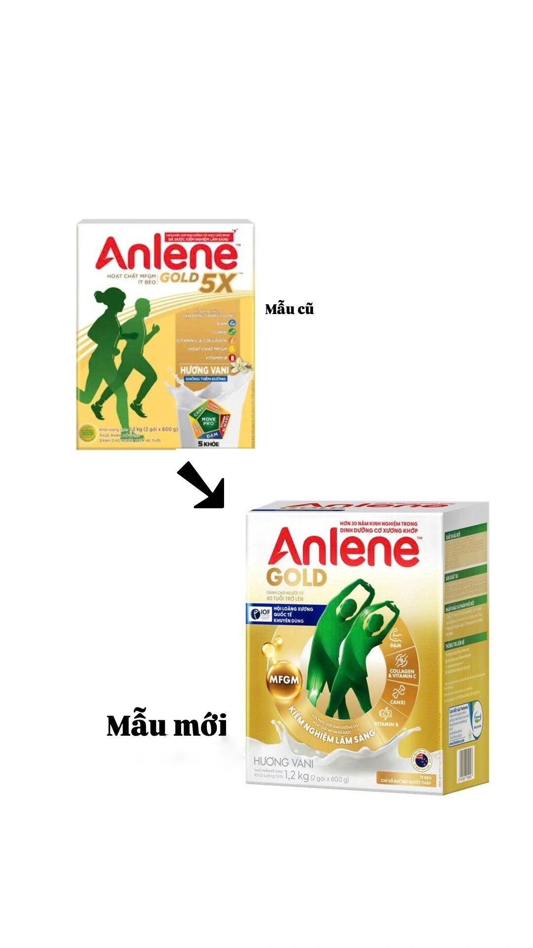 Sữa bột Anlene 5x hương Vani hộp 1kg2 (mẫu mới)