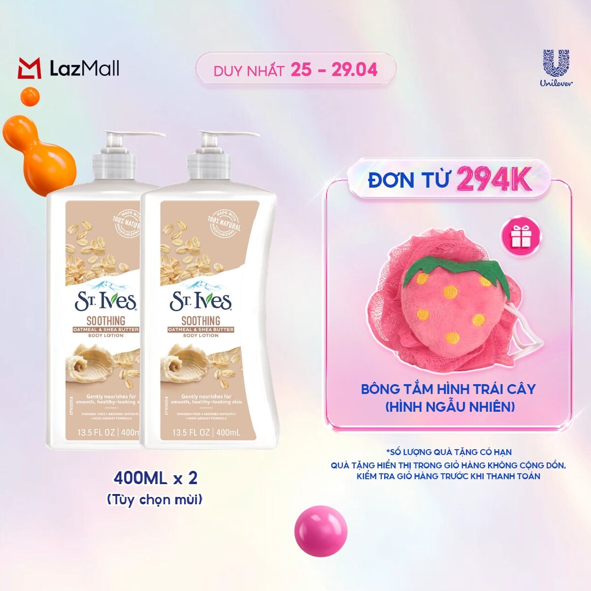 Bộ sữa dưỡng thể St.Ives 400ml x 2(Tuỳ chọn phân loại)