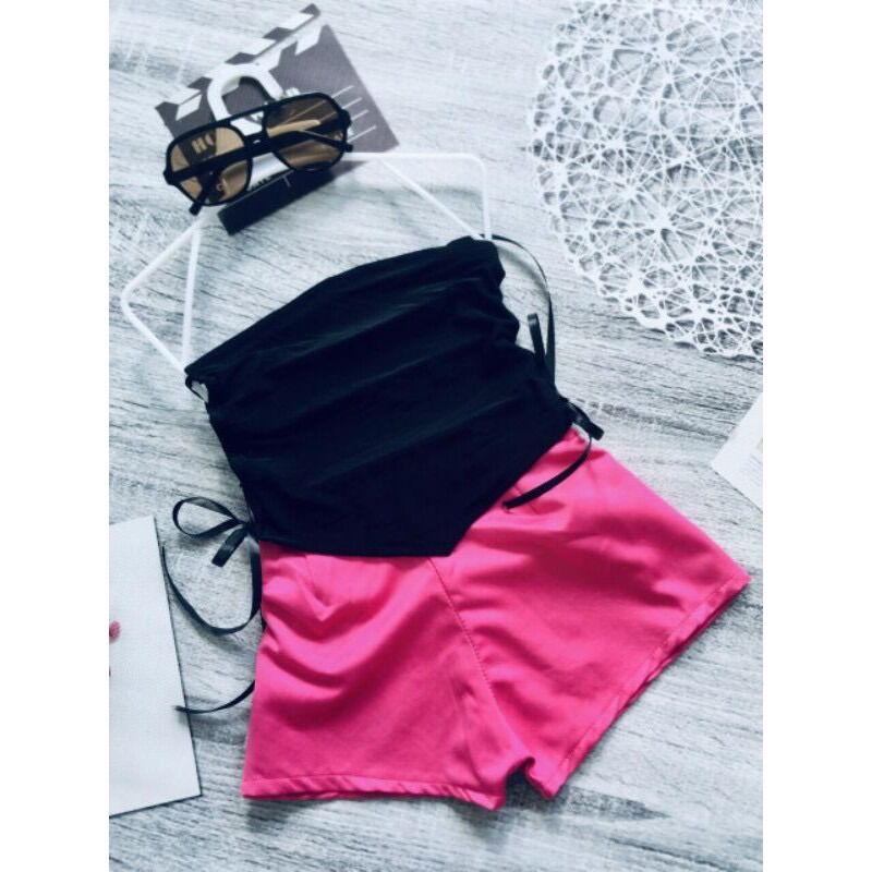 Set áo cúp ngực Đan dây quần đùi bé gái