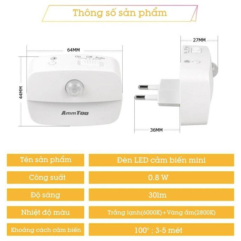 Đèn Ngủ Cảm Ứng Thông Minh Tiết Kiệm Điện ZN07. 