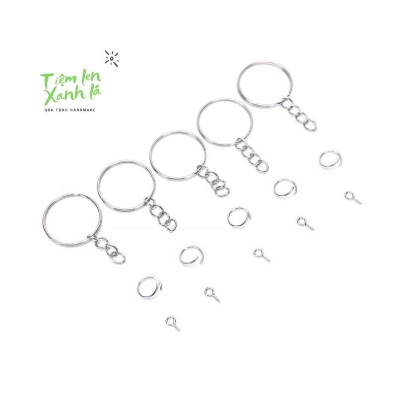 Set 10 khoen móc khoá kèm khoen nối và đinh xoắn