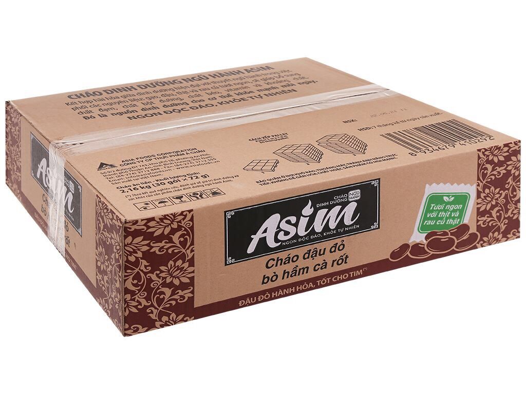 Cháo asim đậu đỏ bò hầm cà rốt thùng 30 gói 73g