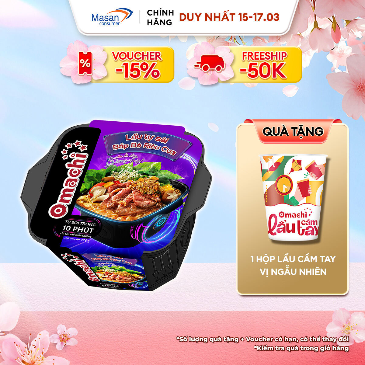 Omachi Lẩu Tự Sôi Bắp Bò Riêu Cua 276g (Mẫu Bao Bì Giao Ngẫu Nhiên)