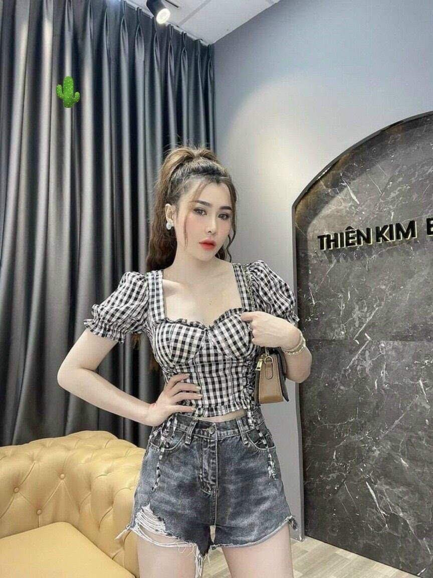 ÁO CROPTOP ÁO CÓ MOD NGỰC ÁO NHÚN SAU CÓ RÚT DÂY HAI BÊN FROM DƯỚI 50KG