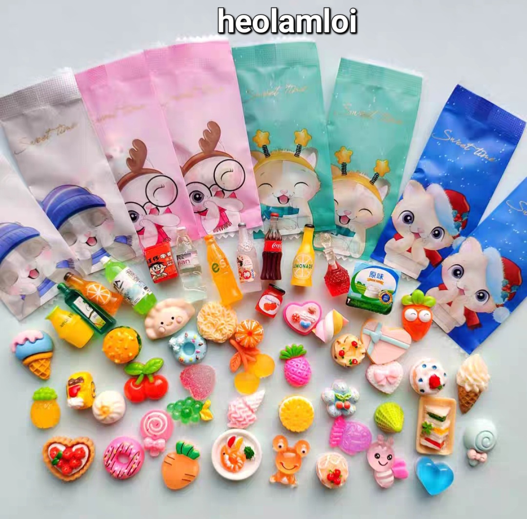 Set 50/100/120/150 túi mù mini bí ẩn mô hình đồ ăn đồ chơi charm