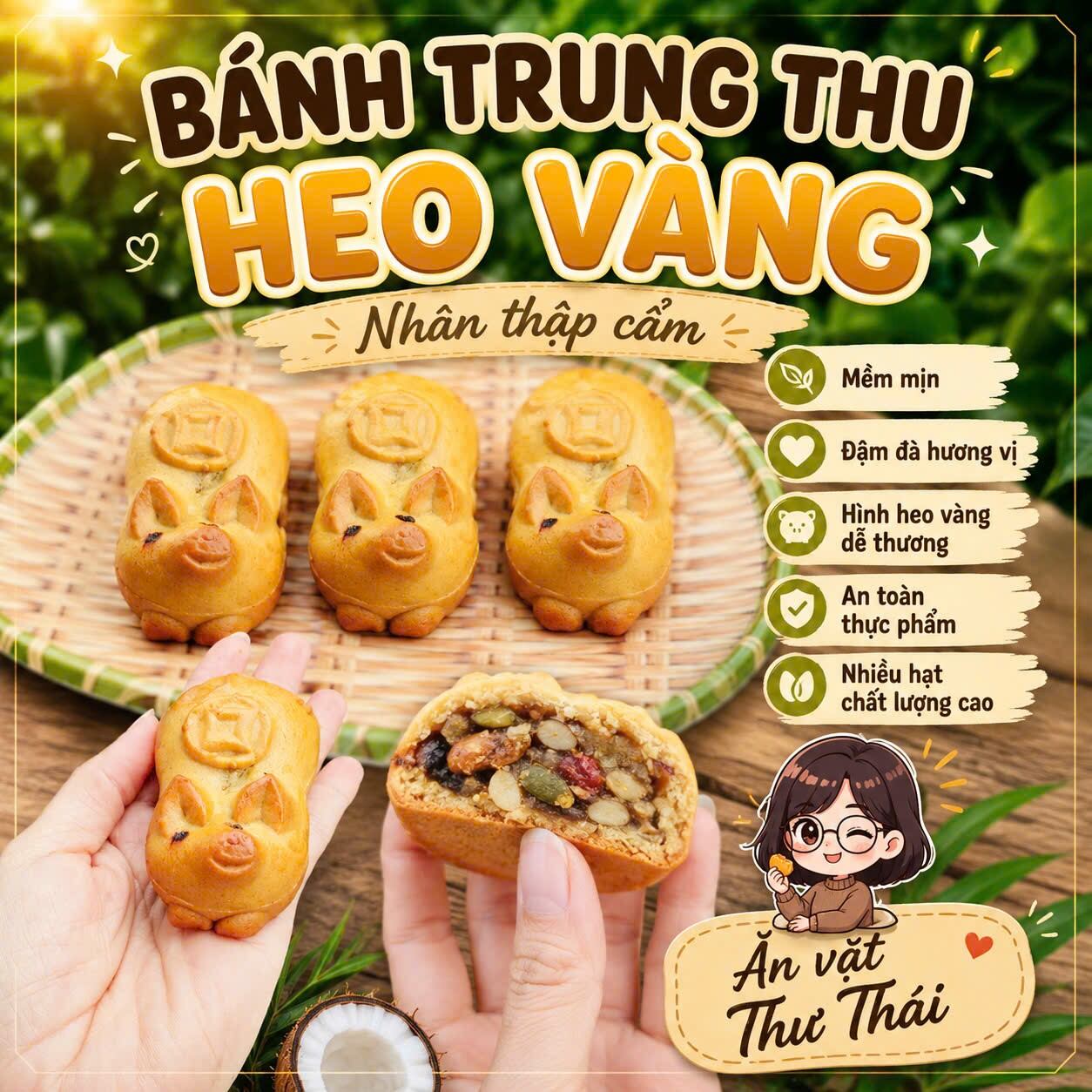 Combo 5 Bánh Trung Thu Heo Vàng Nhân Thập Cẩm Mềm - Hương Vị Truyền Thống, An Toàn Vệ Sinh Thực Phẩm