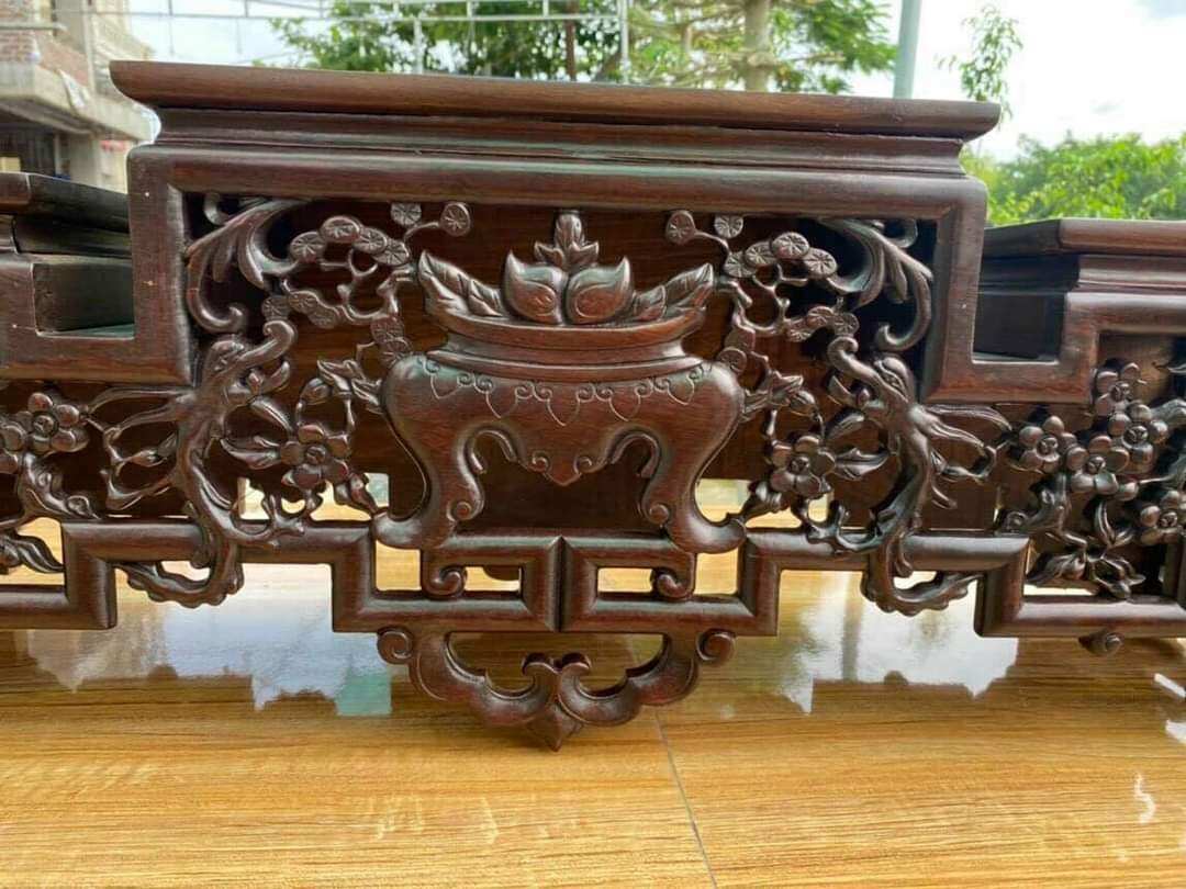 Kệ tam sơn gỗ gụ ( kê đồ sứ, tam đa, bát hương, tượng) 60x16cm
