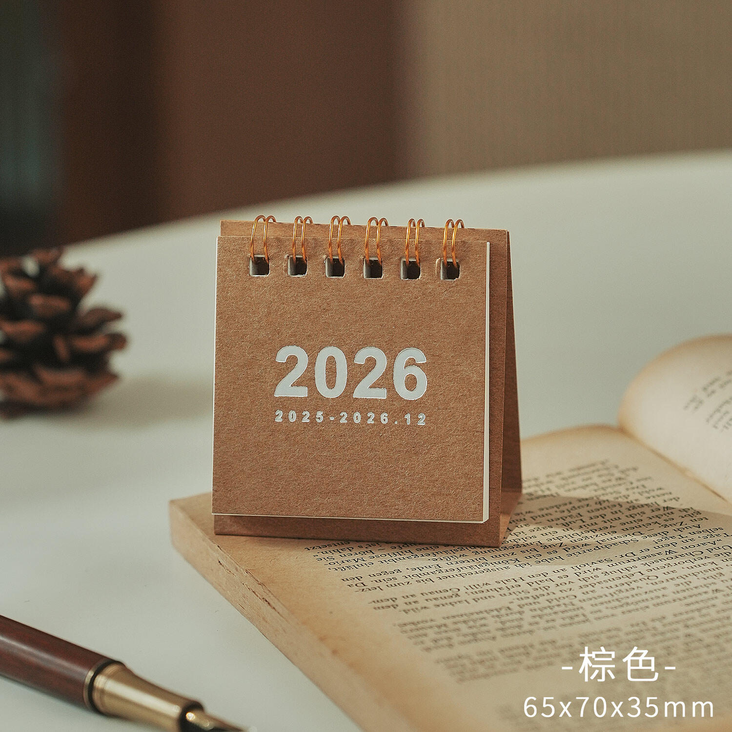 Mini Desktop Calendar 2025-2026 Simplistic Unprinted Retro Punch Clock Lunar Calendar Decorative Orn