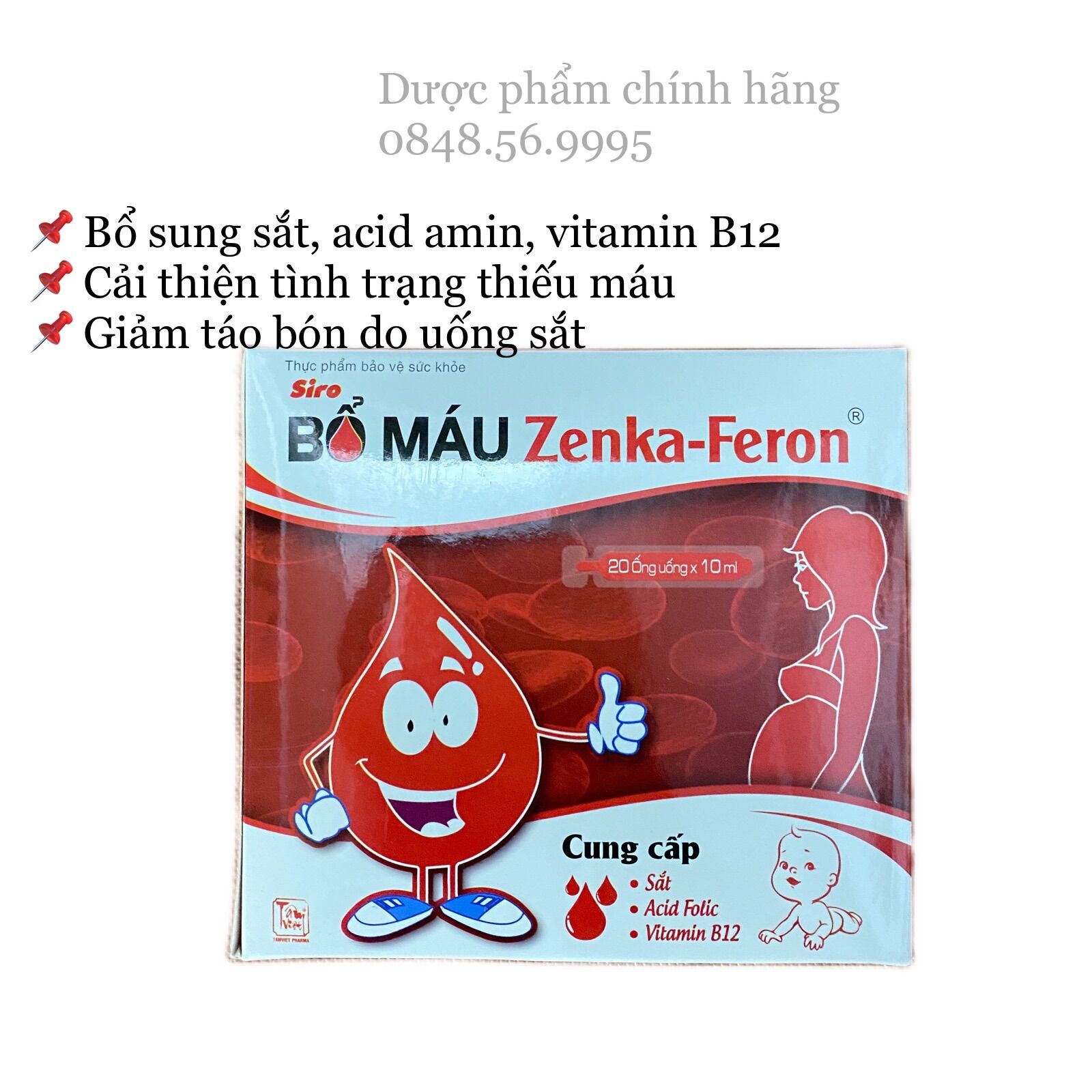 Siro bổ máu zenka feron hộp 20 ống 10ml - cung cấp sắt, acid folic , vitamin b12, inulin cho cơ thể