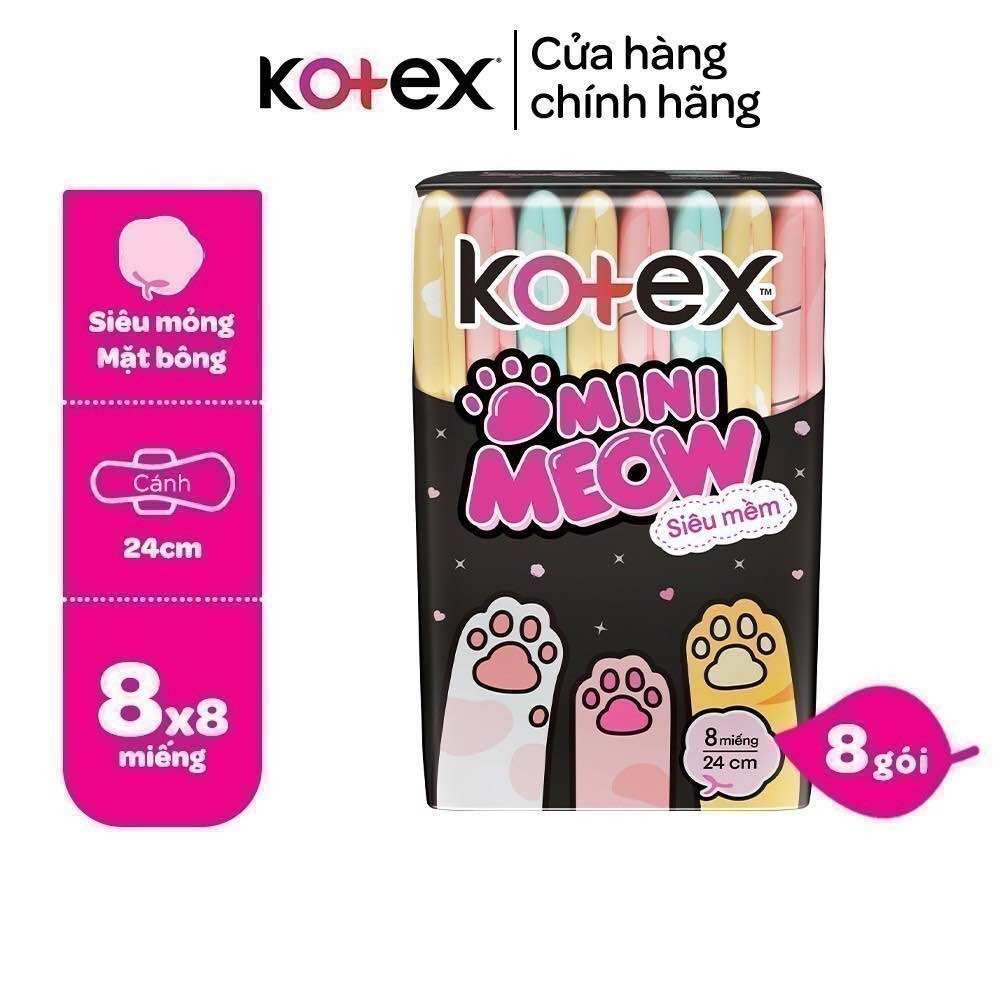 Lốc 8 Băng vệ sinh Kotex MiniMeow Siêu mềm siêu mỏng cánh 8 miếng