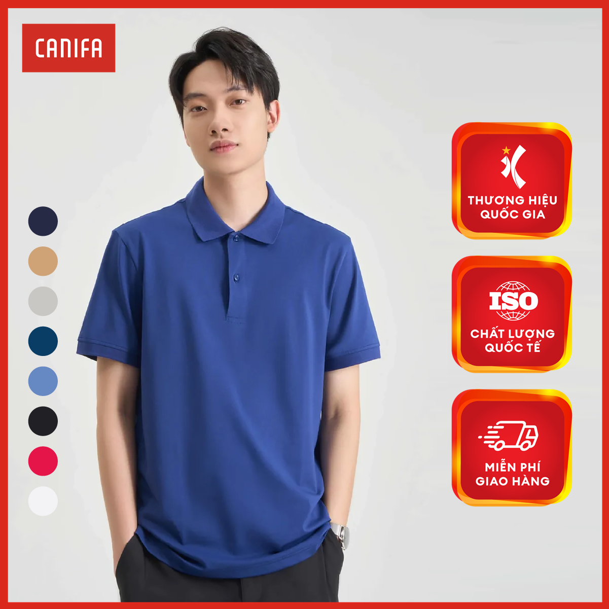 Áo polo nam CANIFA basic dáng suông 8TP24A003