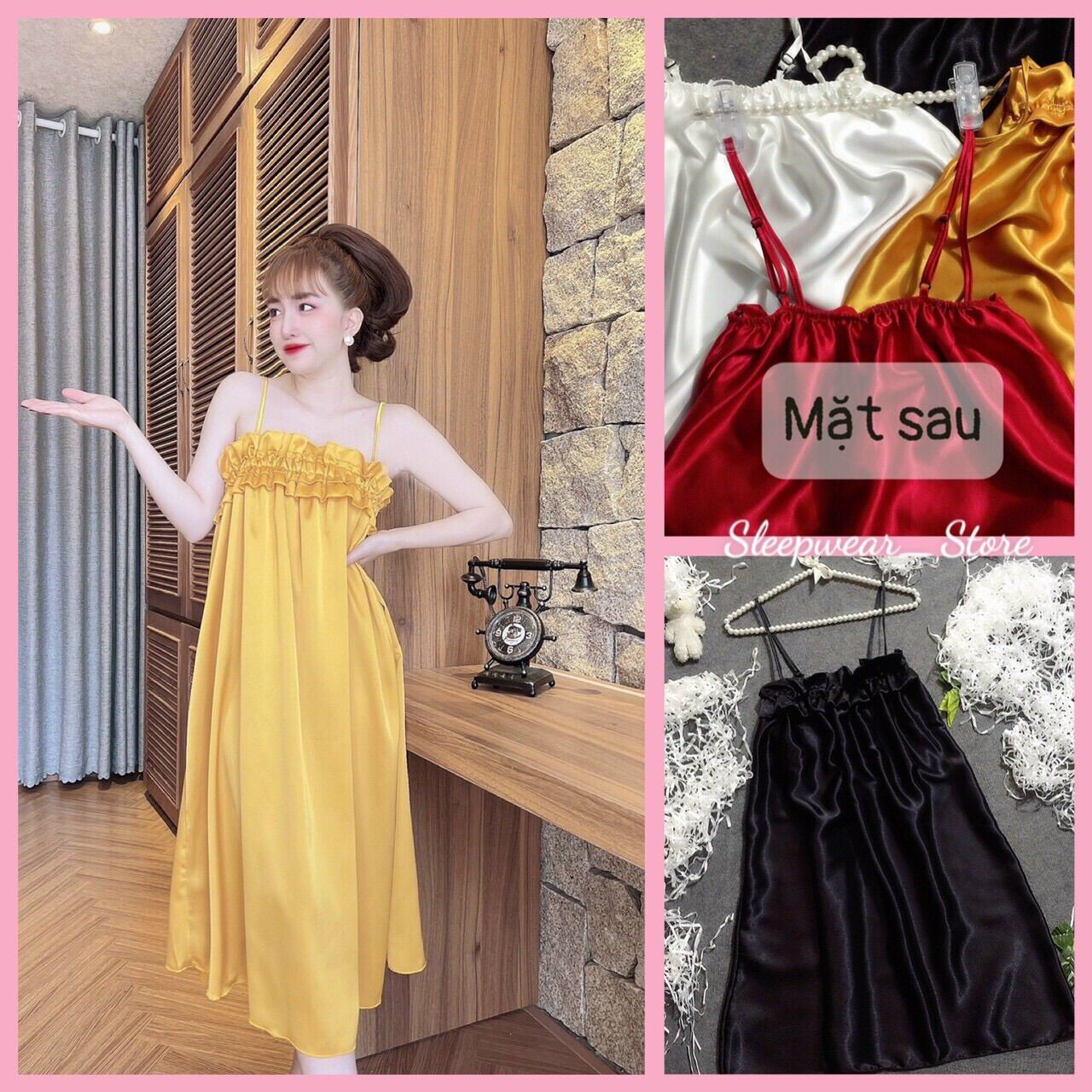 Đầm ngủ sexy- đầm ngủ 2 dây chất phi lụa form 40-54kg