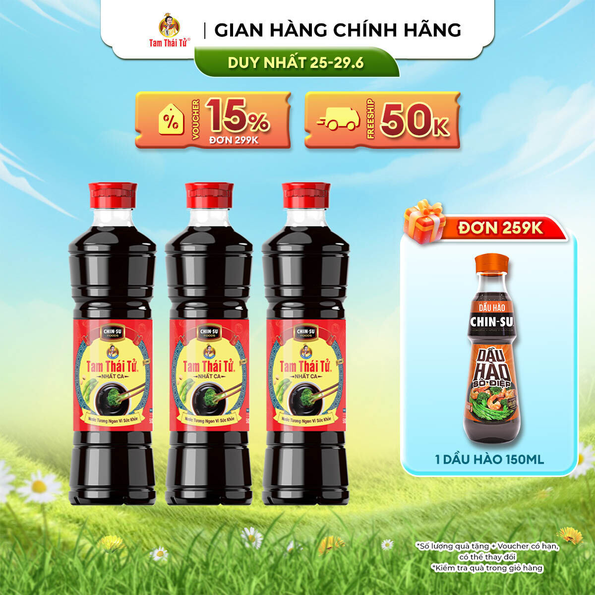 [DUY NHẤT 25-29.06 VOUCHER 18% ĐƠN 249K] Combo 3 Nước Tương Tam Thái Tử Nhất Ca 500ml