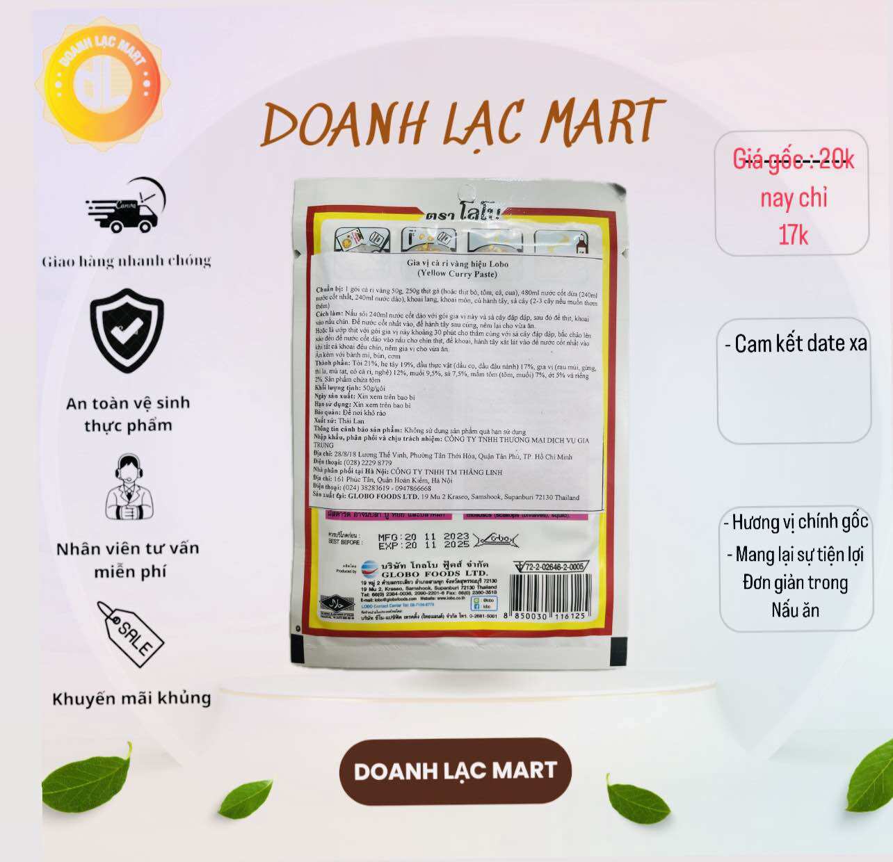 [Lobo Thailand] Gói Gia vị cà ri 50gr, VÀNG Yellow Curry Paste