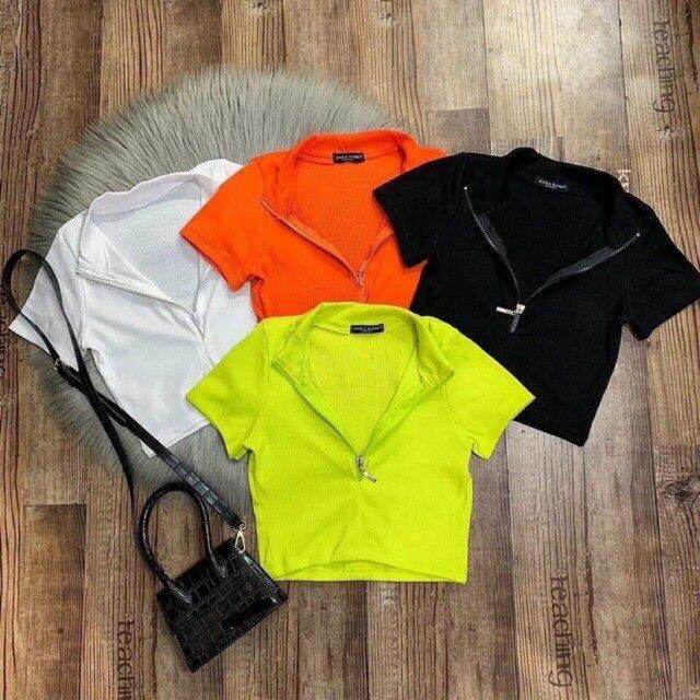 [HCM]ÁO THUN CROPTOP DÂY KÉO