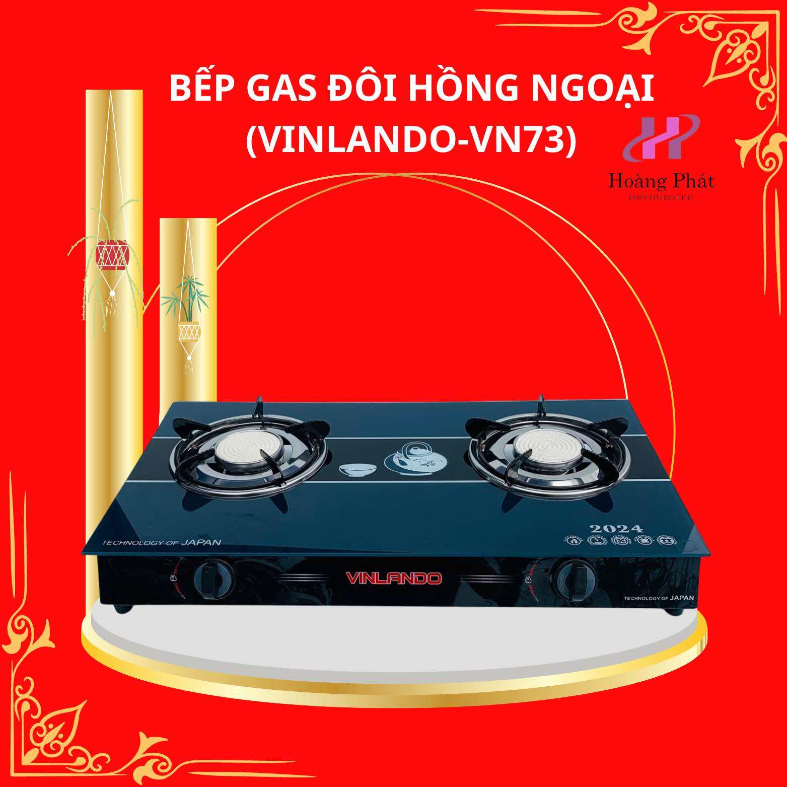 Bếp gas đôi hồng ngoại mặt kính [VINLANDO-VN-73K] Bếp Tiết Kiệm Gas