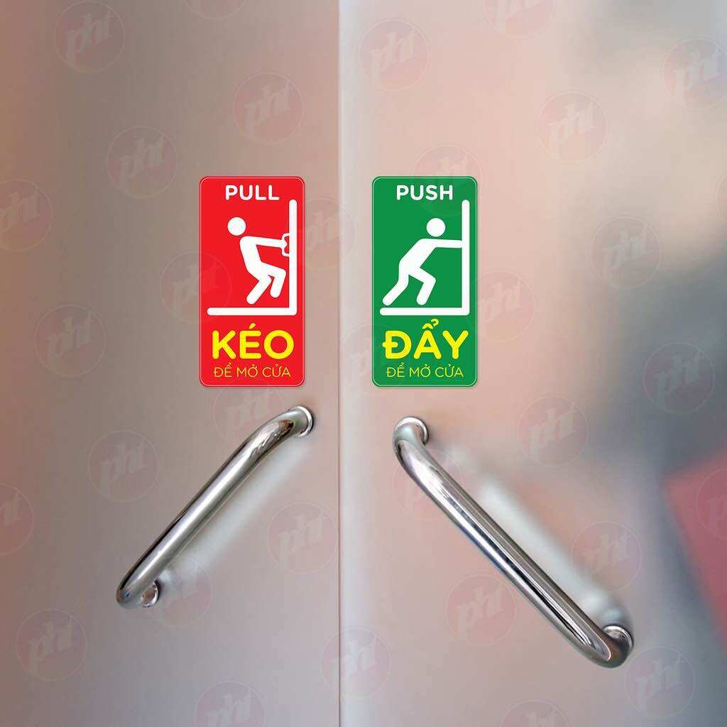 Set combo 2 dán cửa  "ĐẨY - KÉO Cửa Ra Vào PULL - PUSH, CỬA KÍNH ( XANH LÁ )