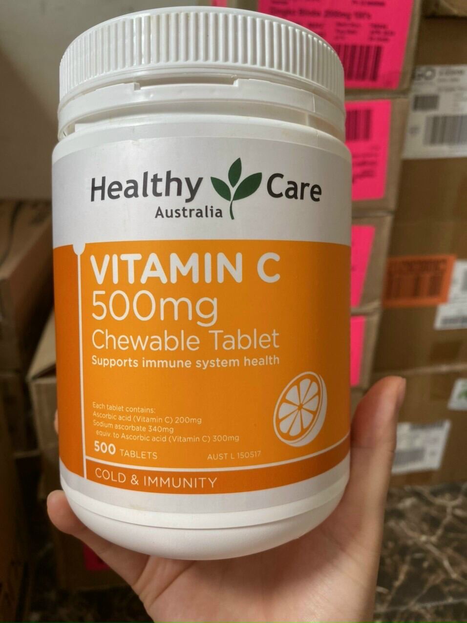 Mẫu mới - Viên nhai Vitamin C Healthy Care 500mg 500 viên - Úc