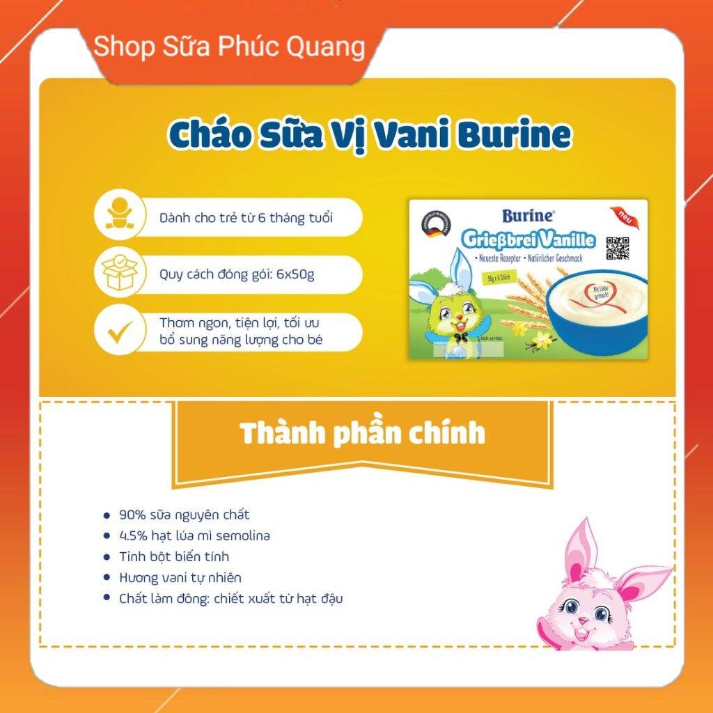 Pudding - Cháo sữa ăn dặm burine cho bé từ 6 tháng tuổi ( đủ 3 vị )